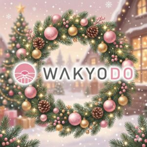 Wakyodo Inc. holiday wreath with pink and gold ornaments